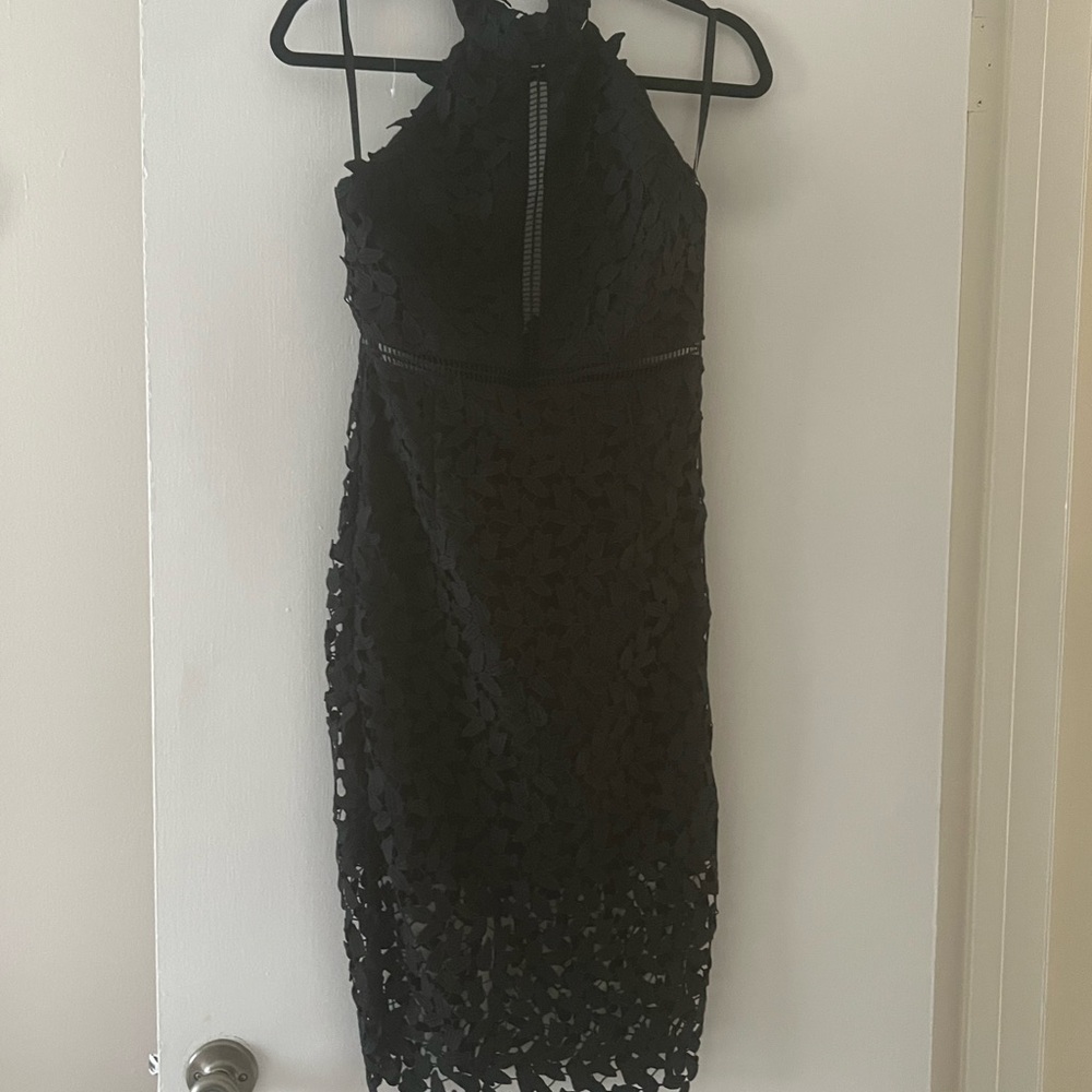 Bardot Black Textured Lace Halter Dress